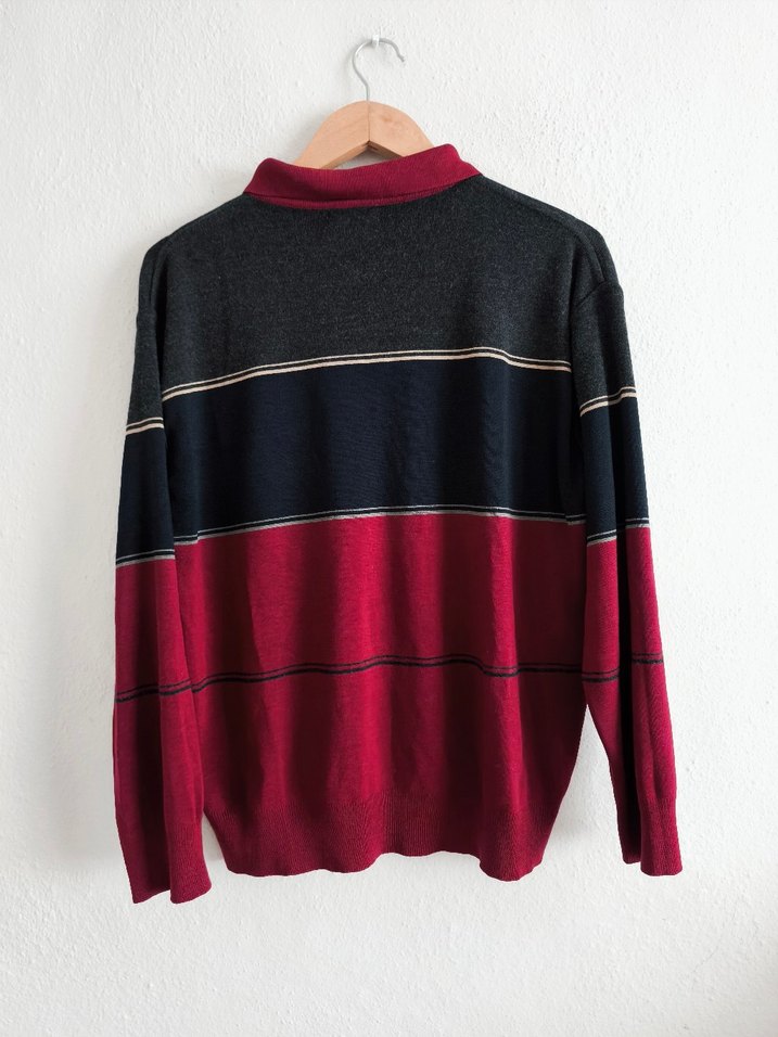 bordo Lacivert Polo Yaka yünlü kazak - Görsel 5