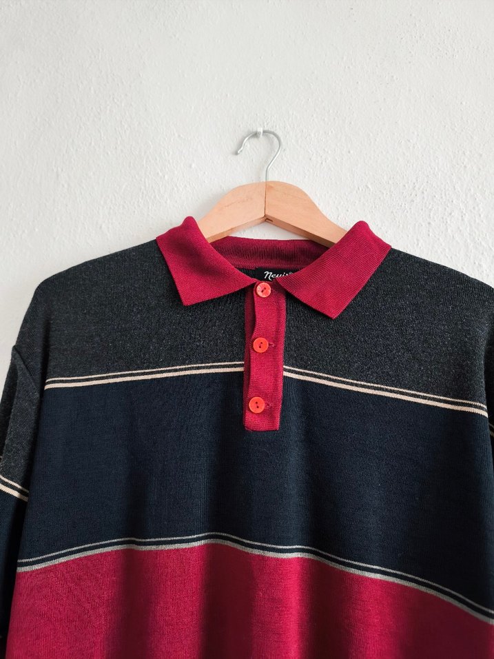 bordo Lacivert Polo Yaka yünlü kazak - Görsel 3