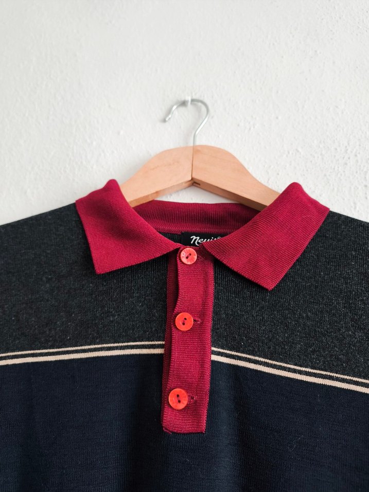 bordo Lacivert Polo Yaka yünlü kazak - Görsel 4