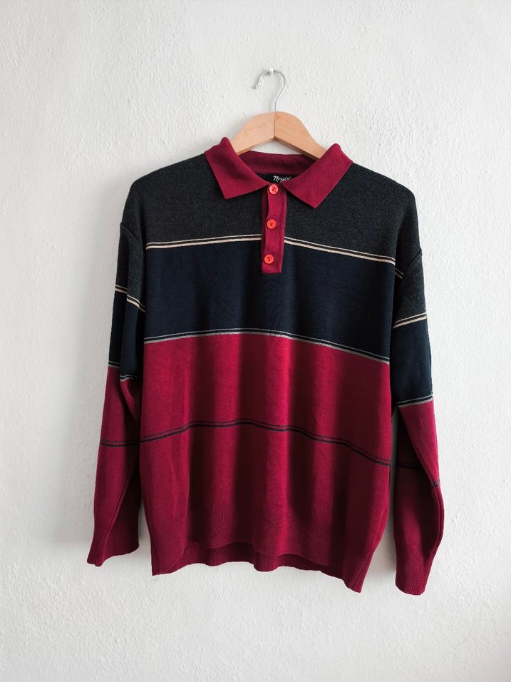 bordo Lacivert Polo Yaka yünlü kazak - Görsel 2