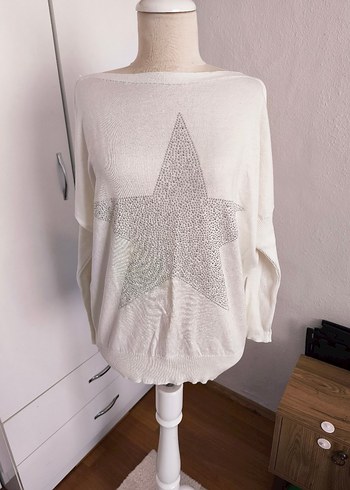 sıfır pul baskılı pamuklu triko kazak - Görsel 2