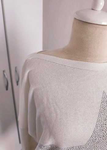 sıfır pul baskılı pamuklu triko kazak - Görsel 3