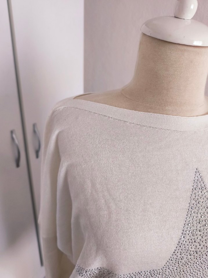 sıfır pul baskılı pamuklu triko kazak - Görsel 3