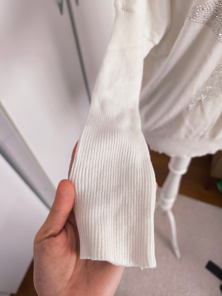 sıfır pul baskılı pamuklu triko kazak - Görsel 4