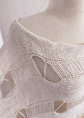 sıfır kare desenli file triko bluz - Görsel 7