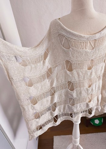 sıfır kare desenli file triko bluz - Görsel 9