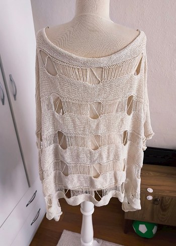 sıfır kare desenli file triko bluz - Görsel 8