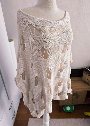 sıfır kare desenli file triko bluz - Görsel 3