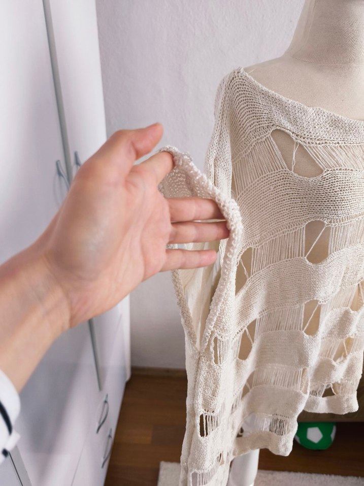 sıfır kare desenli file triko bluz - Görsel 4