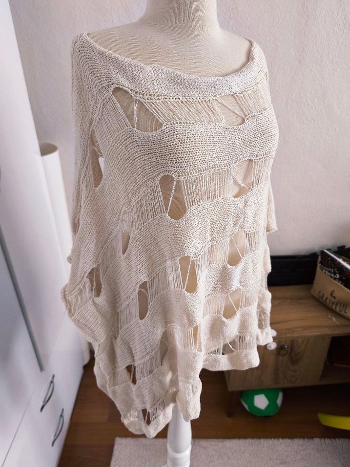 sıfır kare desenli file triko bluz - Görsel 3