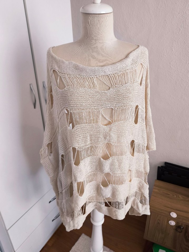 sıfır kare desenli file triko bluz - Görsel 2