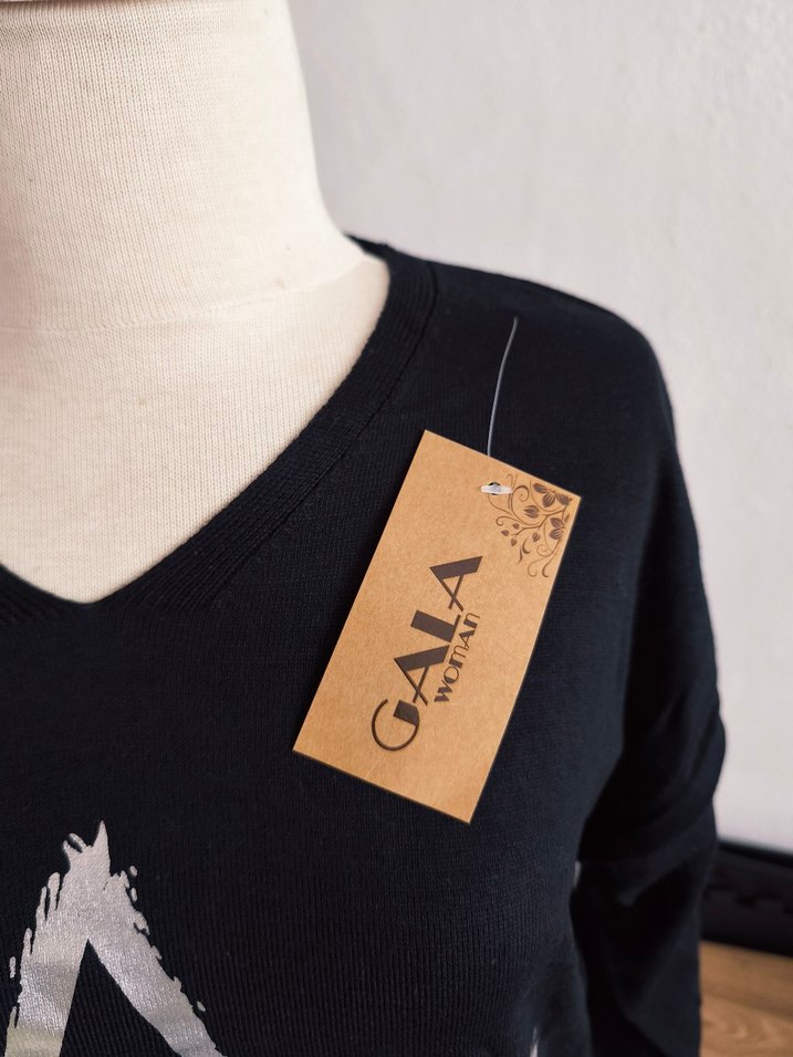 etiketli önü baskılı pamuklu triko kazak - Görsel 5