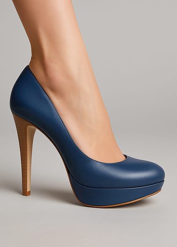 sıfır Mavi Deri Stiletto Topuklu Kadın Ayakkabı
