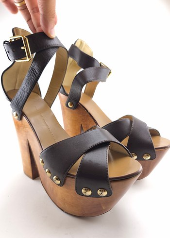 sıfır Giuseppe Zanotti ahşap kalın yüksek topuklu ayakkabı - Görsel 5