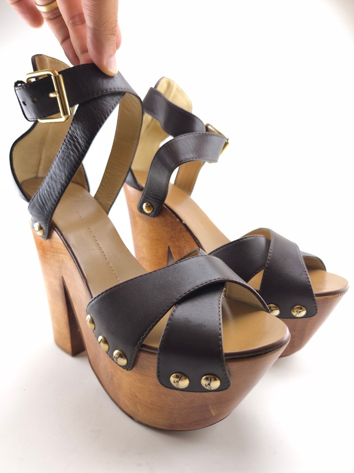 sıfır Giuseppe Zanotti ahşap kalın yüksek topuklu ayakkabı - Görsel 5