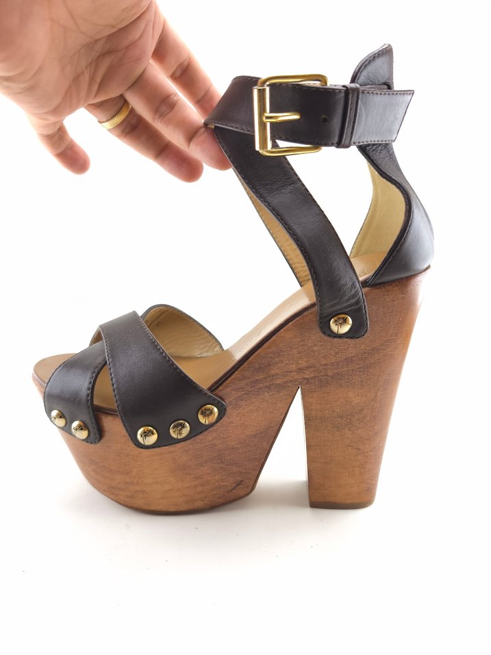 sıfır Giuseppe Zanotti ahşap kalın yüksek topuklu ayakkabı - Görsel 2