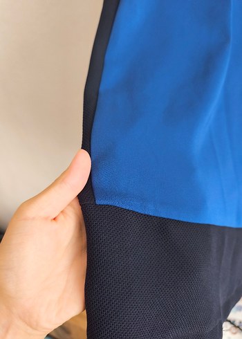 Mavi Siyah Kısa Kollu Midi Elbise - Görsel 5