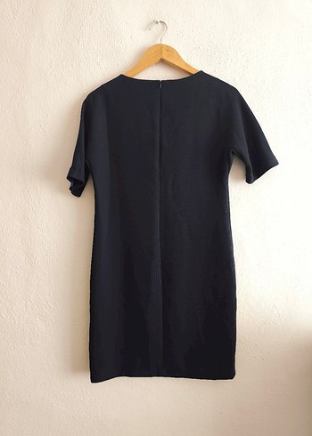 Mavi Siyah Kısa Kollu Midi Elbise - Görsel 9