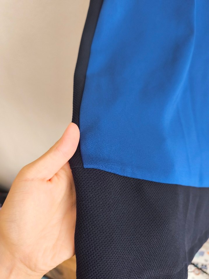 Mavi Siyah Kısa Kollu Midi Elbise - Görsel 5