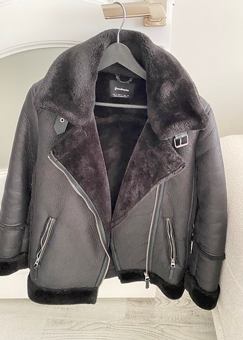 Kürklü Siyah Deri Biker Ceket