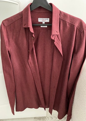 Bordo U.S. Polo Assn. Uzun Kollu Keten Gömlek