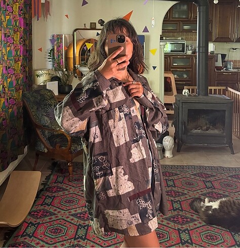xl Beden Vintage oversize viskon gömlek