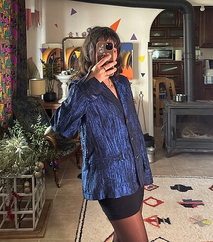 xl Beden lacivert Renk Vintage ceket