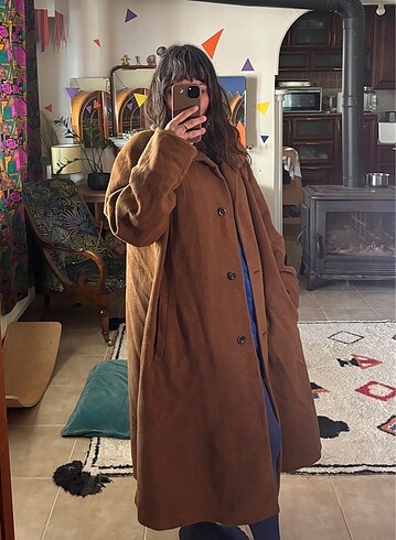 46 Beden kahverengi Renk Vintage yün kaban