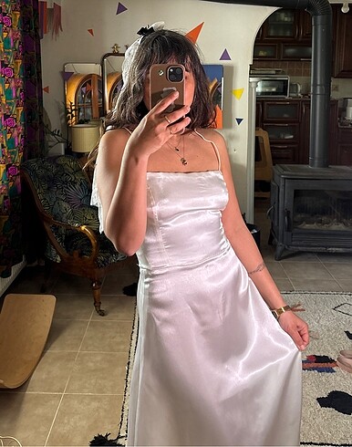 Vintage saten gelinlik - Görsel 5