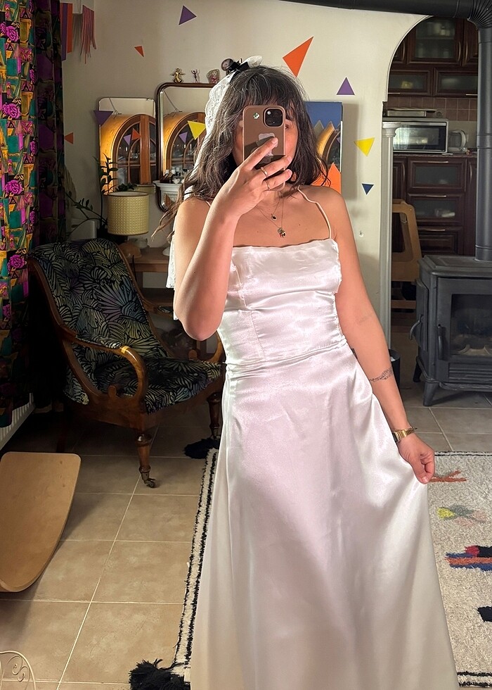 Vintage saten gelinlik - Görsel 2