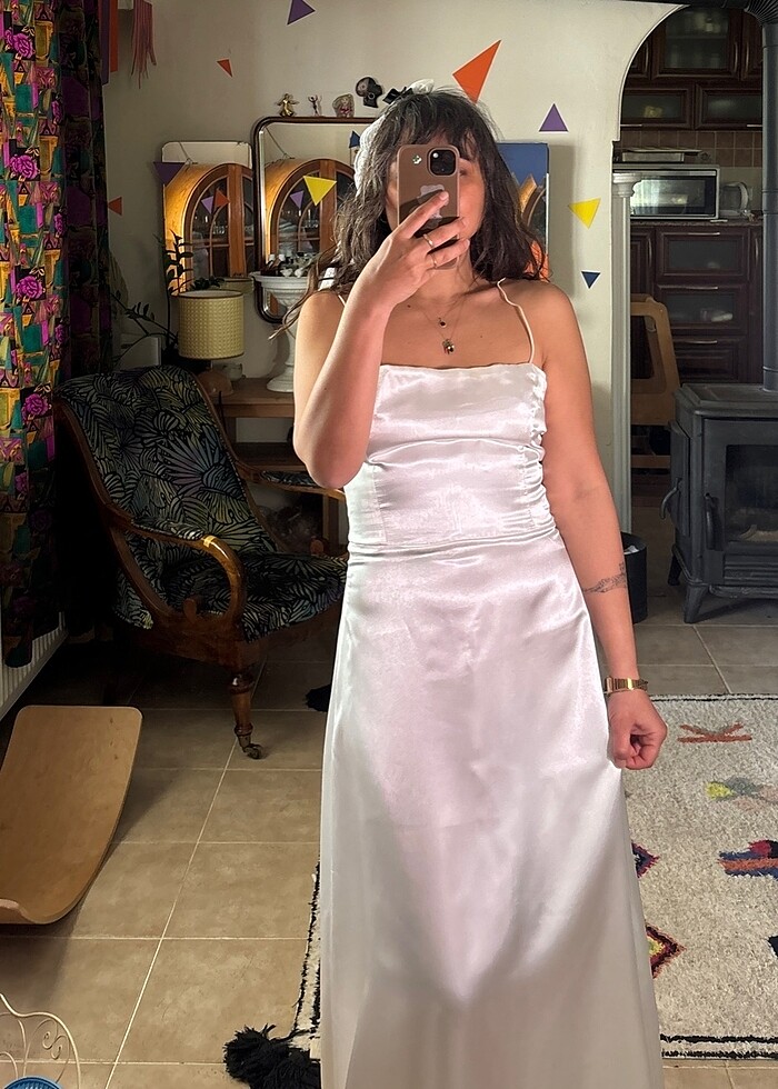 Vintage saten gelinlik - Görsel 3