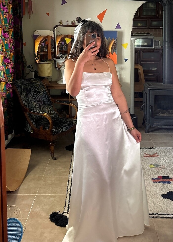 Vintage saten gelinlik - Görsel 4