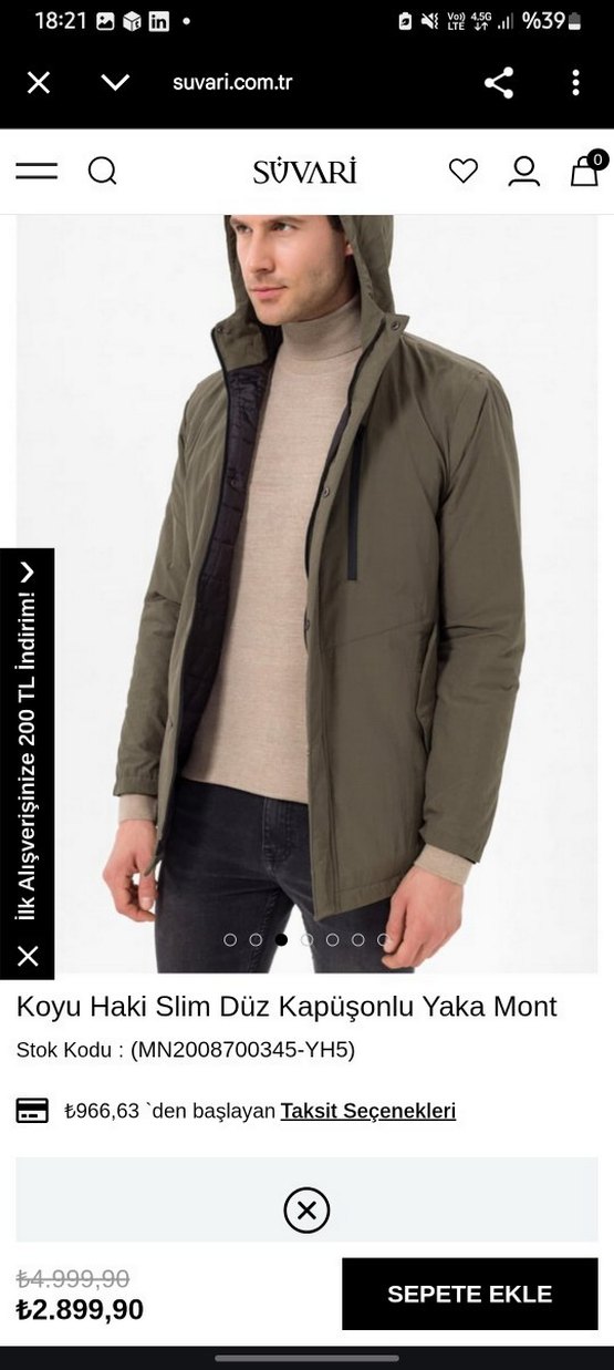 Koyu Haki Kapüşonlu Slim Mont - Görsel 2