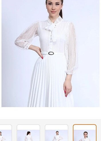 Apple Cix Fransız Tül Beyaz Elbise 