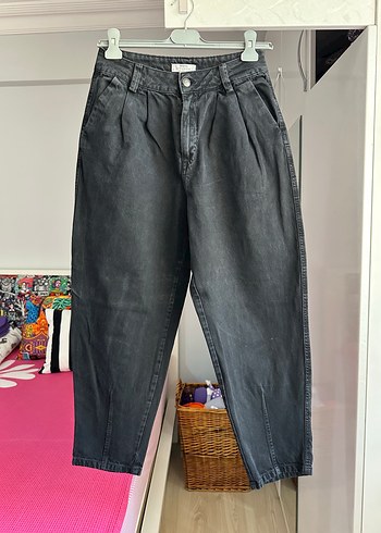 Gri Bağcıklı Salaş Midi Kot Pantolon