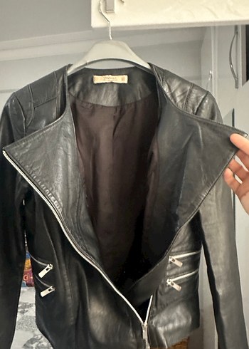 Siyah Deri Biker Ceket - Görsel 3