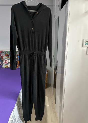 Kadın Siyah Düğmeli Uzun Kol Tulum - Görsel 4