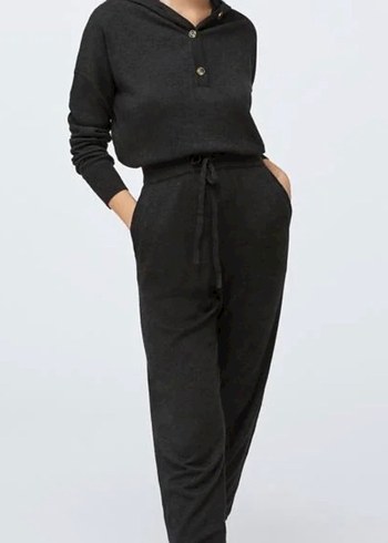 Kadın Siyah Düğmeli Uzun Kol Tulum - Görsel 2