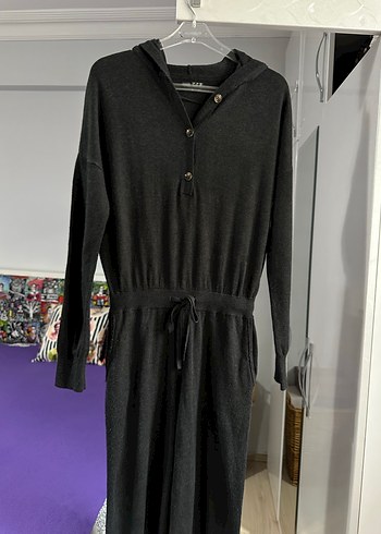 Kadın Siyah Düğmeli Uzun Kol Tulum - Görsel 3