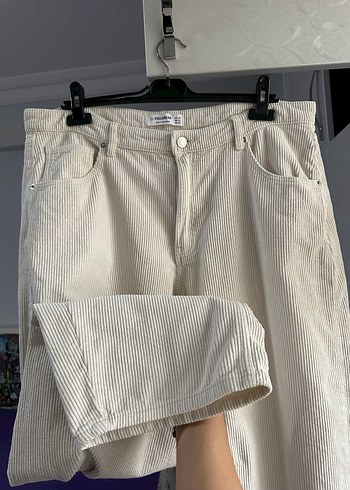 Kadın Beyaz Rahat Kesim Midi Kot Pantolon - Görsel 3