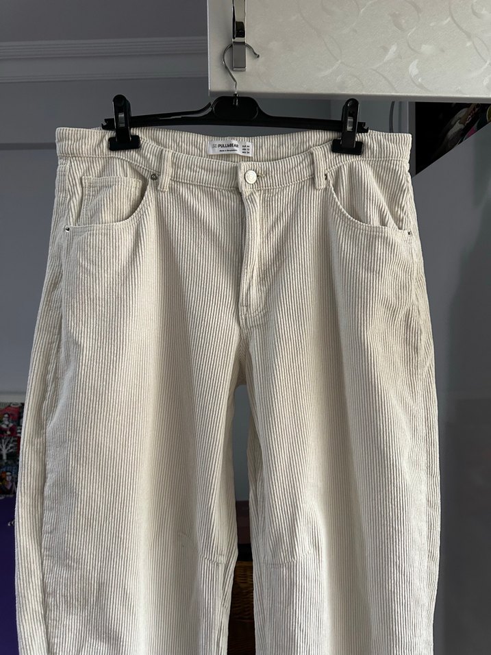 Kadın Beyaz Rahat Kesim Midi Kot Pantolon - Görsel 2