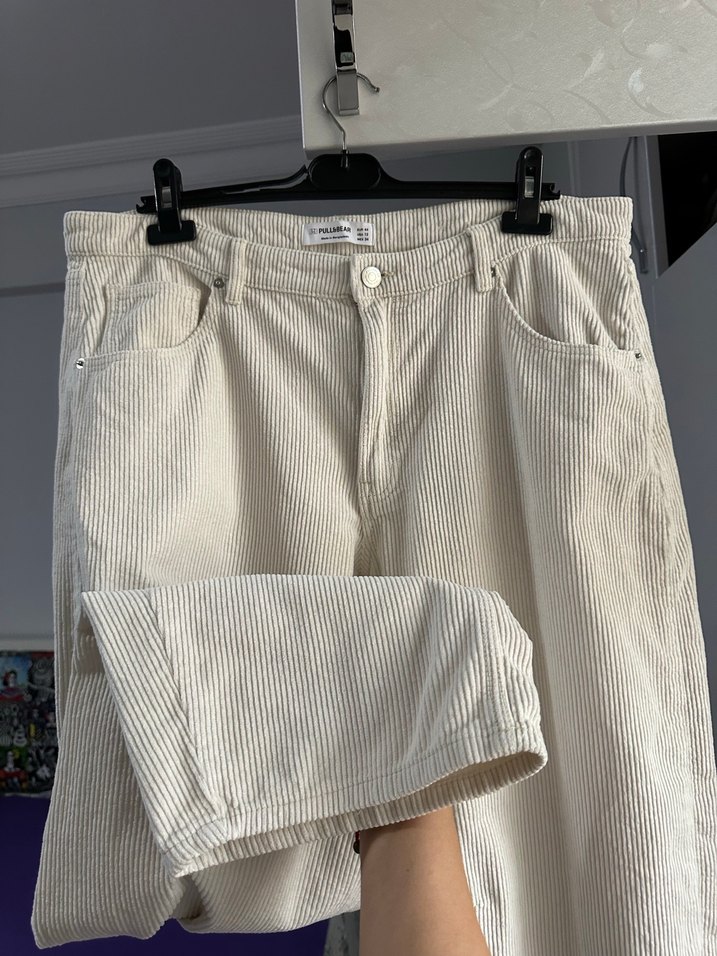 Kadın Beyaz Rahat Kesim Midi Kot Pantolon - Görsel 3