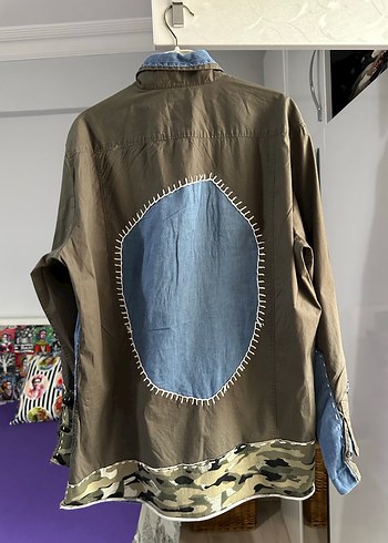 Erkek Kamuflaj ve Denim Düğmeli Ceket - Görsel 3