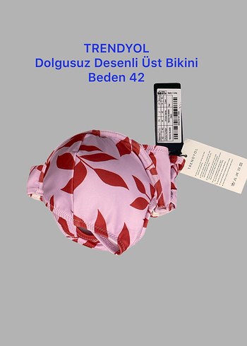 42 Beden pembe Renk Desenli Dantelli Pembe Bikini Üstü