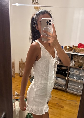 s Beden beyaz Renk Beyaz Keten Mini Halter Yaka Kadın Tulum