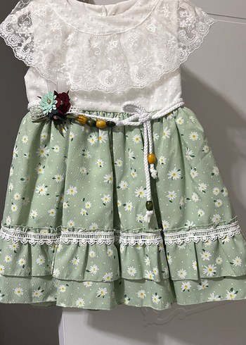 Çiçek Desenli Dantel Detaylı Kız Elbisesi - Görsel 2