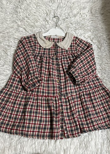 Bordo Ekose Desenli Uzun Kollu Kız Elbisesi 1,5 yaş - Görsel 7