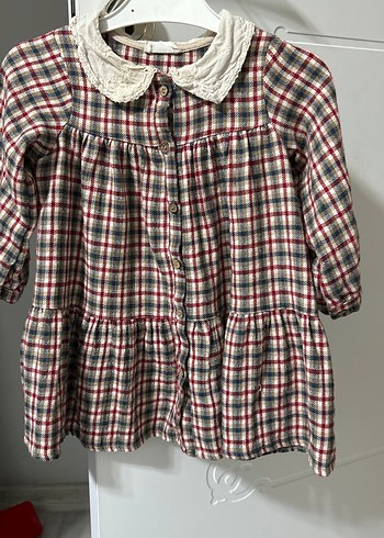 Bordo Ekose Desenli Uzun Kollu Kız Elbisesi 1,5 yaş - Görsel 2