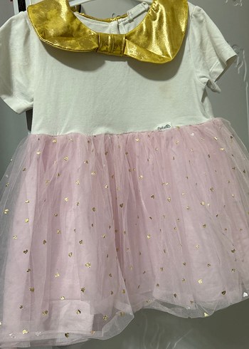 Kız Çocuk Altın Yakalı Pembe Tüllü Elbise - Görsel 5