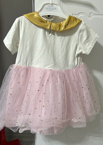 Kız Çocuk Altın Yakalı Pembe Tüllü Elbise - Görsel 7